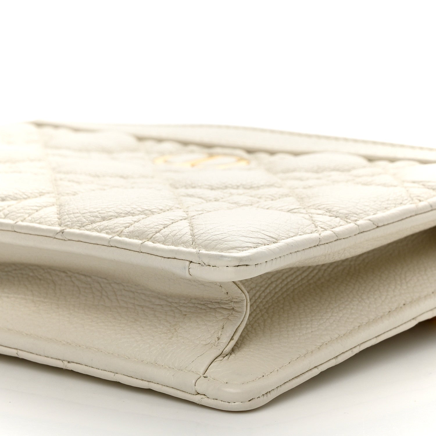Christian Dior Calfskin Cannage Caro Zipped Pouch With Chain Latte 12 of 14