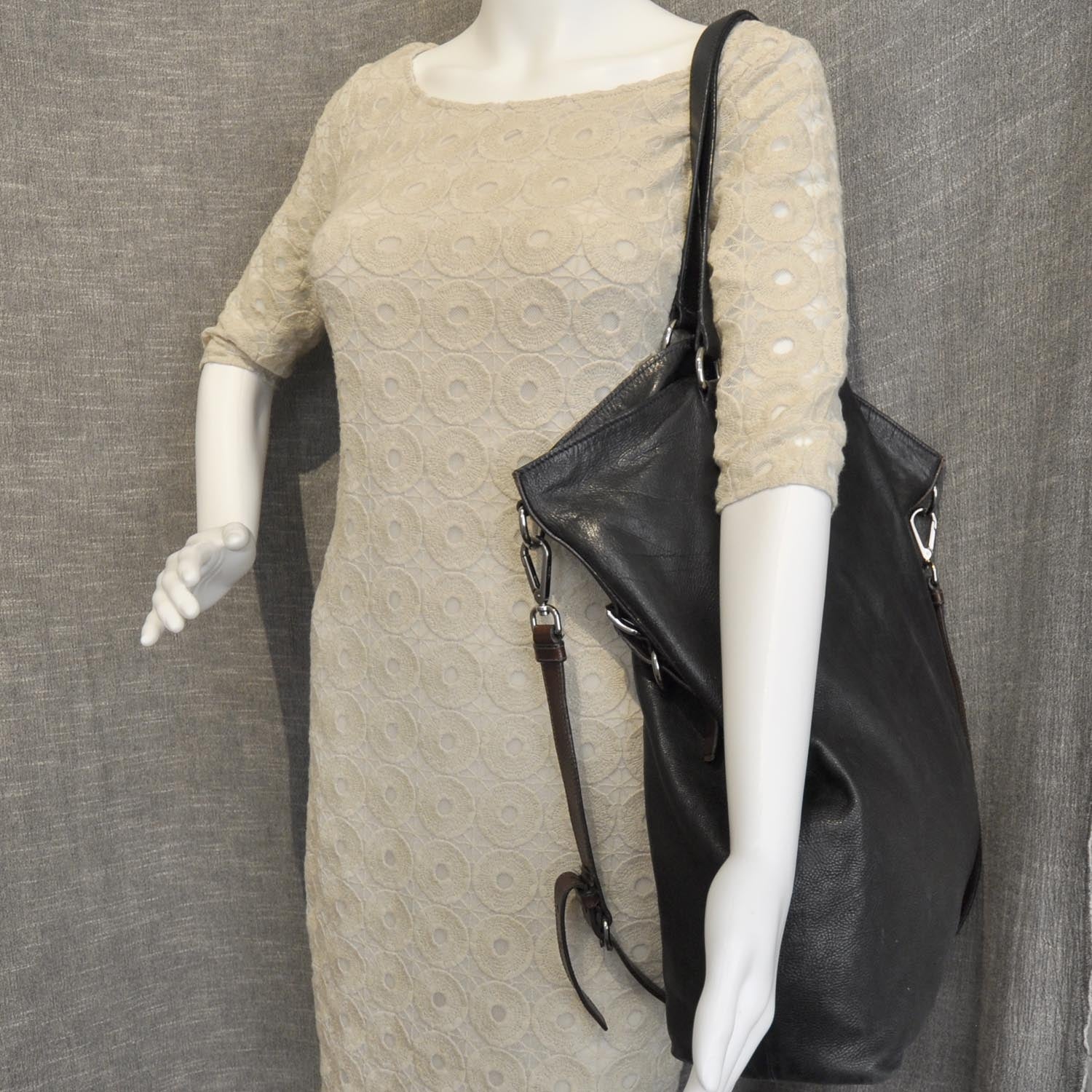 Prada Leather Large Tote Black Brown 5 of 10
