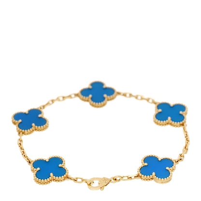 Van Cleef & Arpels 18K Yellow Gold Blue Agate 5 Motifs Vintage Alhambra Bracelet 2 of 5