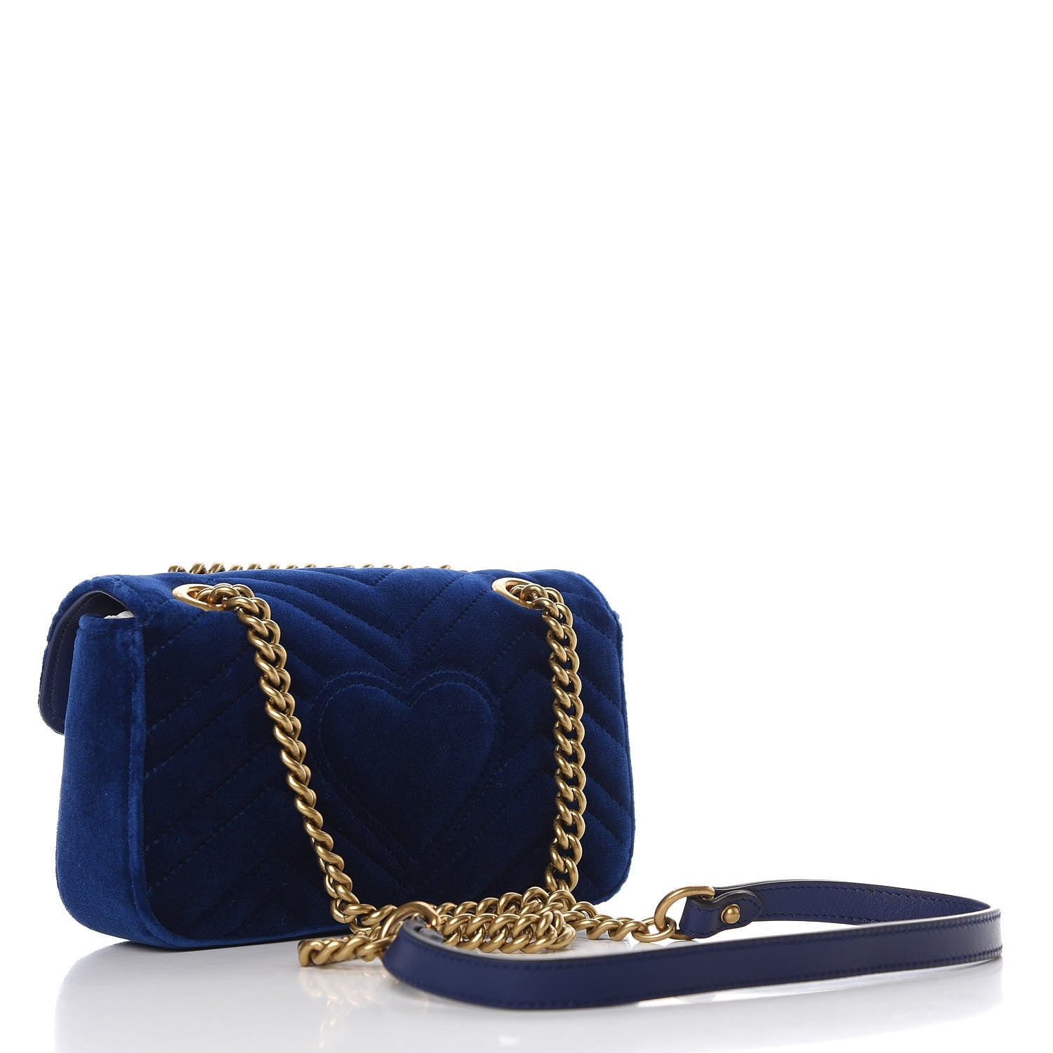 Gucci Velvet Matelasse Mini GG Marmont Shoulder Bag Cobalt Blue 3 of 10