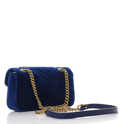 Gucci Velvet Matelasse Mini GG Marmont Shoulder Bag Cobalt Blue 3 of 10