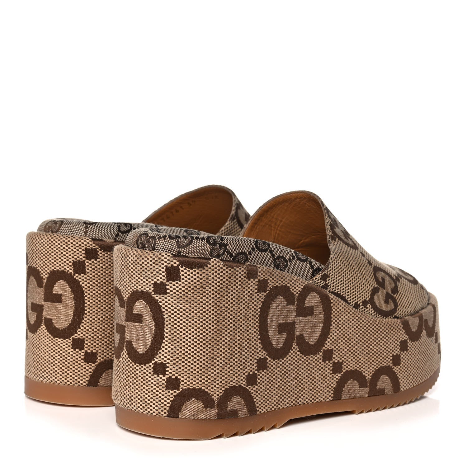 Gucci Monogram Jumbo GG Platform Slide Wedge Sandals 39 Camel Ebony 4 of 10