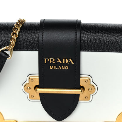 Prada City Calfskin Saffiano Cahier Bag White Black 5 of 9