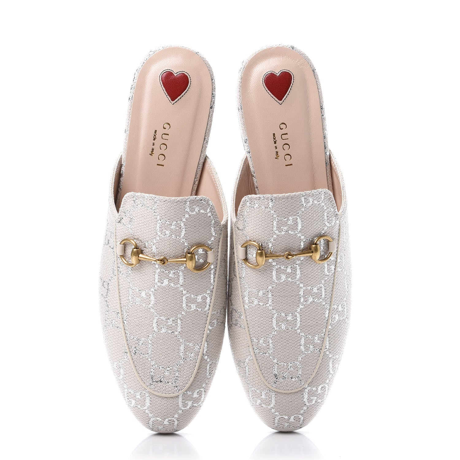 Gucci Canvas Lame GG Monogram Womens Princetown Slippers 39 Gardenia Silver 5 of 10