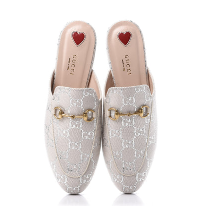 Gucci Canvas Lame GG Monogram Womens Princetown Slippers 39 Gardenia Silver 5 of 10