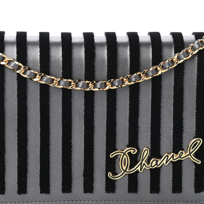 Chanel Iridescent Calfskin Velvet Stripe Wallet On Chain WOC Charcoal 10 of 12