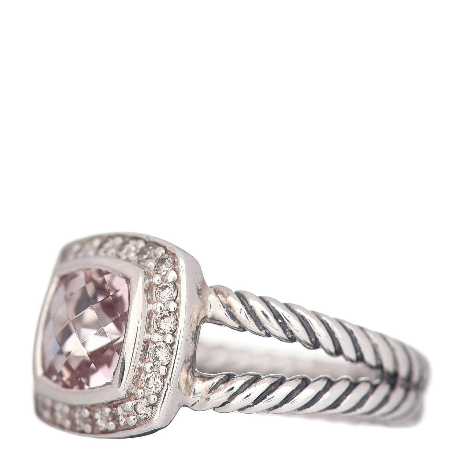 David Yurman Sterling Silver Diamond Morganite 7mm Petite Albion Ring 49 5 3 of 5