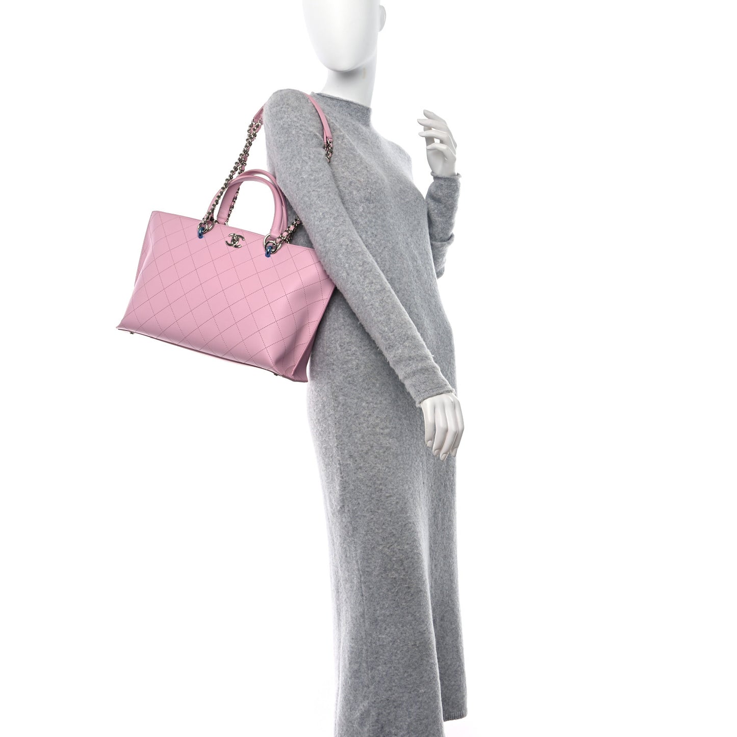 Calfskin Stitch Medium Ring My Bag Shopping Tote Pink