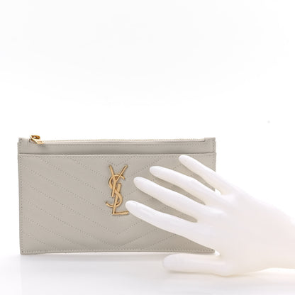 Saint Laurent Grain De Poudre Chevron Monogram Bill Pouch Crema Soft 2 of 7