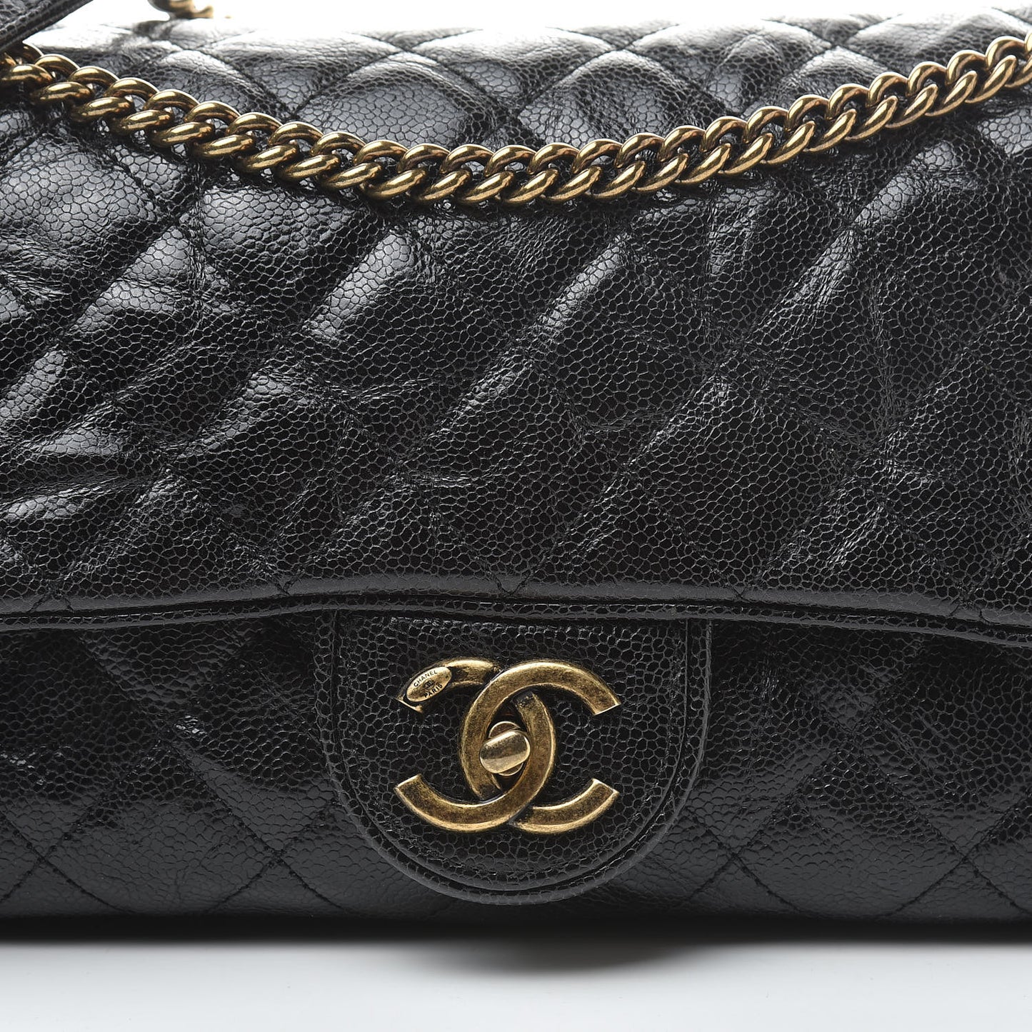 Crumpled Grained Calfskin Quilted Large Shiva Flap Black