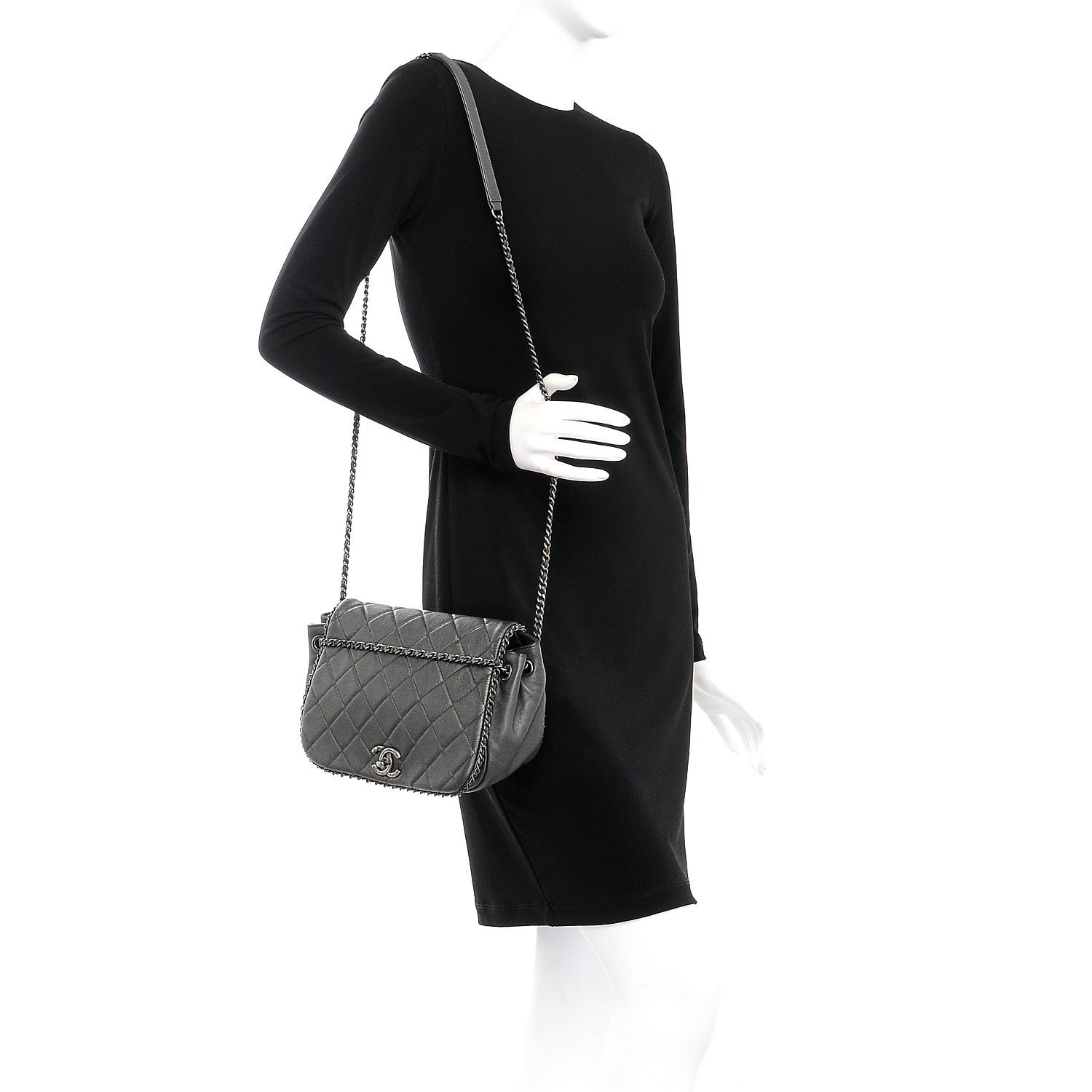 Chanel Calfskin Quilted Small CC Enchained Accordion Flap Grey 2 of 8