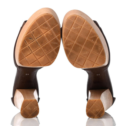 Chanel Calfskin Wooden CC Sandals 39 Dark Brown 5 of 14