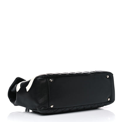 Chanel Calfskin Quilted Large Cambon Flap Black White 3 of 10