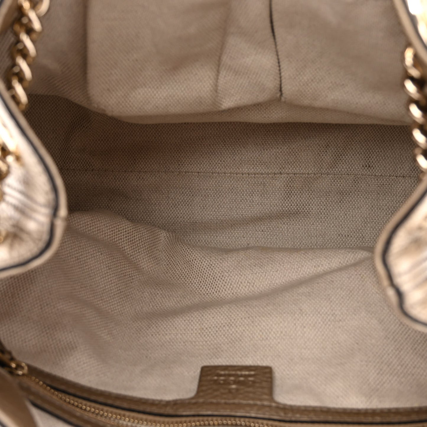 Metallic Pebbled Calfskin Medium Soho Chain Shoulder Bag Golden Beige
