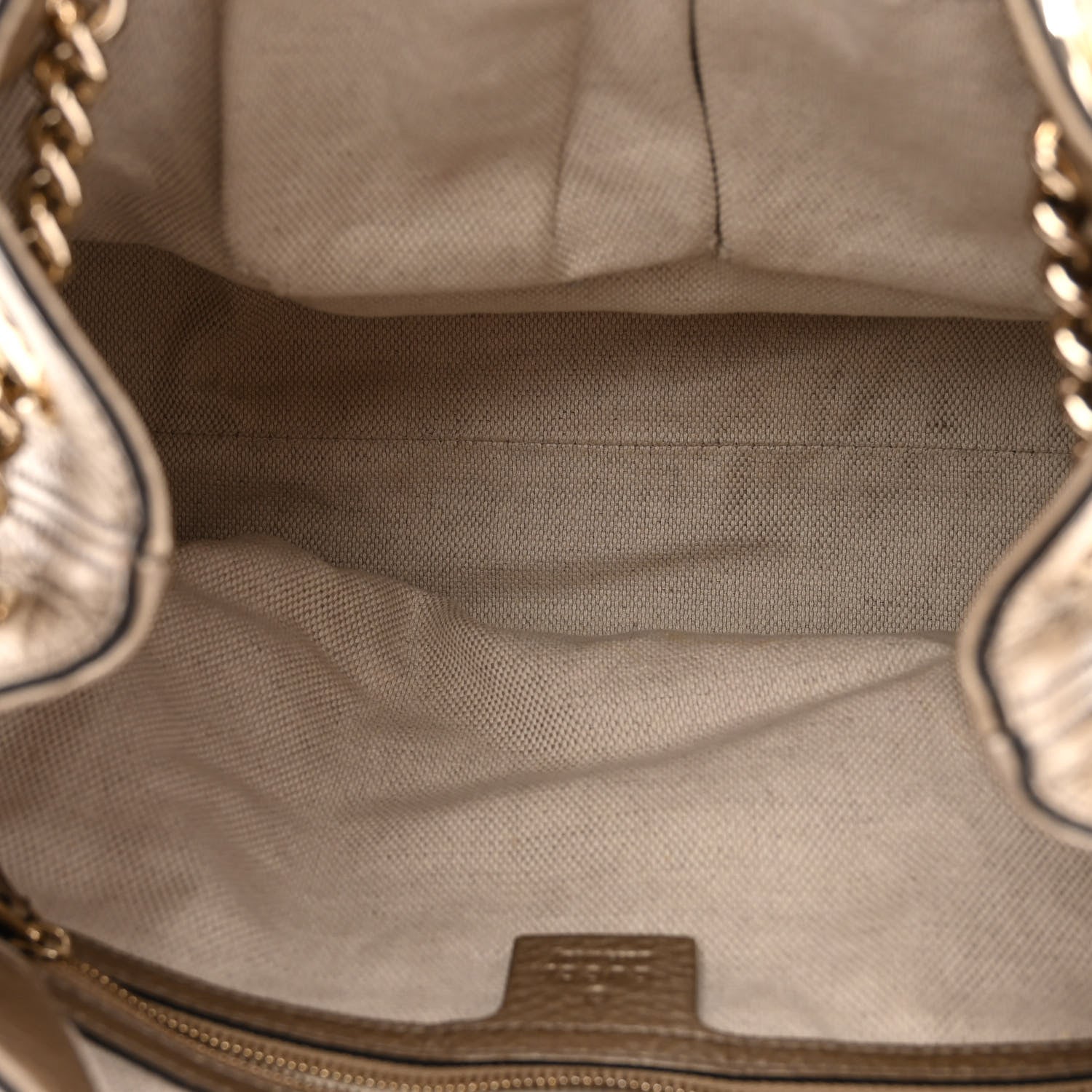 Gucci Metallic Pebbled Calfskin Medium Soho Chain Shoulder Bag Golden Beige 5 of 12