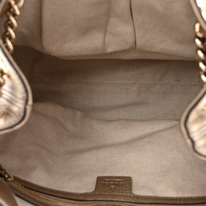 Gucci Metallic Pebbled Calfskin Medium Soho Chain Shoulder Bag Golden Beige 5 of 12