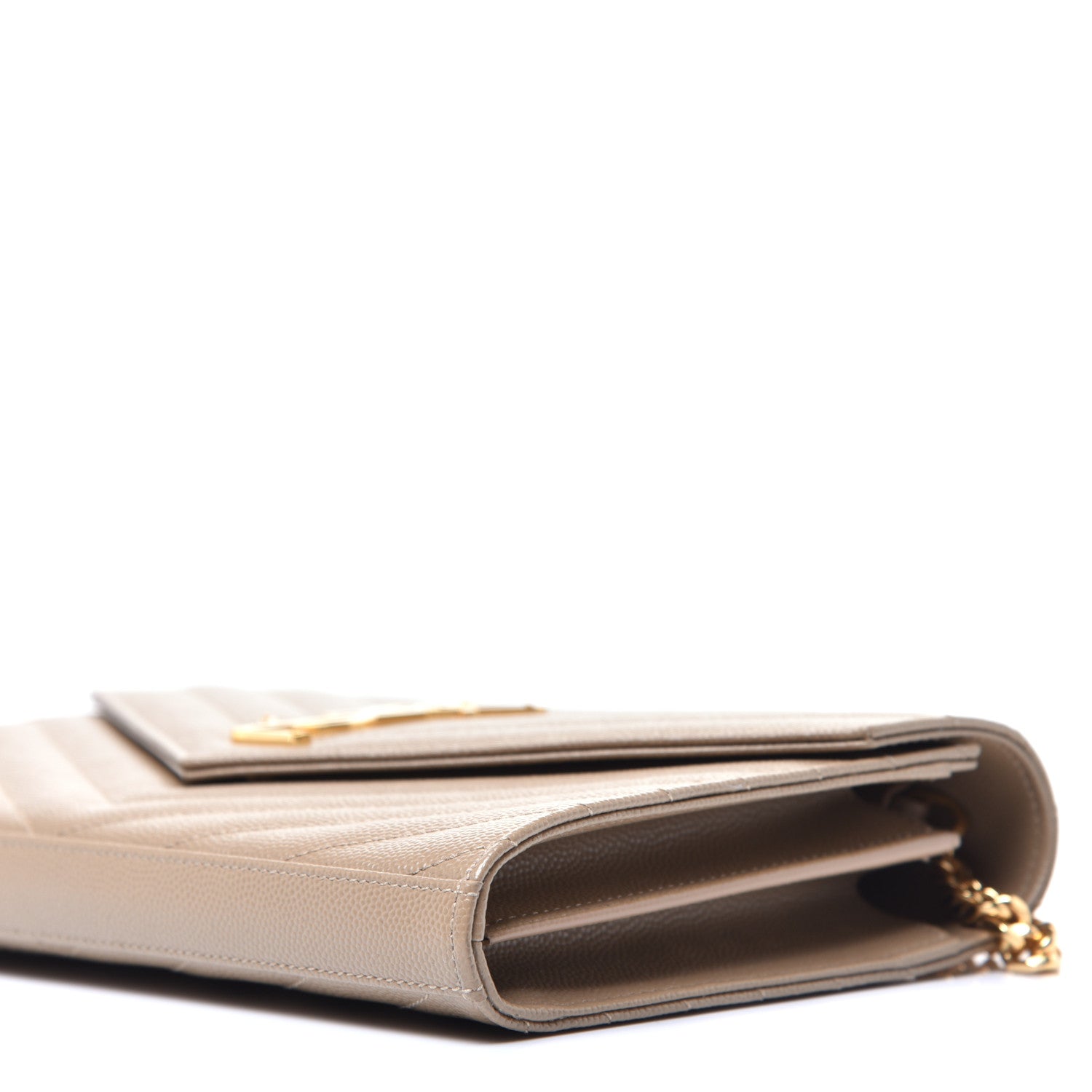 Saint Laurent Grain De Poudre Matelasse Chevron Monogram Chain Wallet Nude Powder 8 of 8