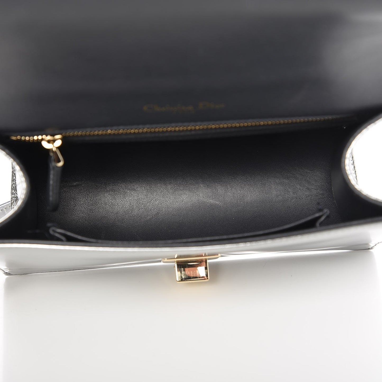 Metallic Patent Micro-Cannage Small Diorama Flap Bag Silver