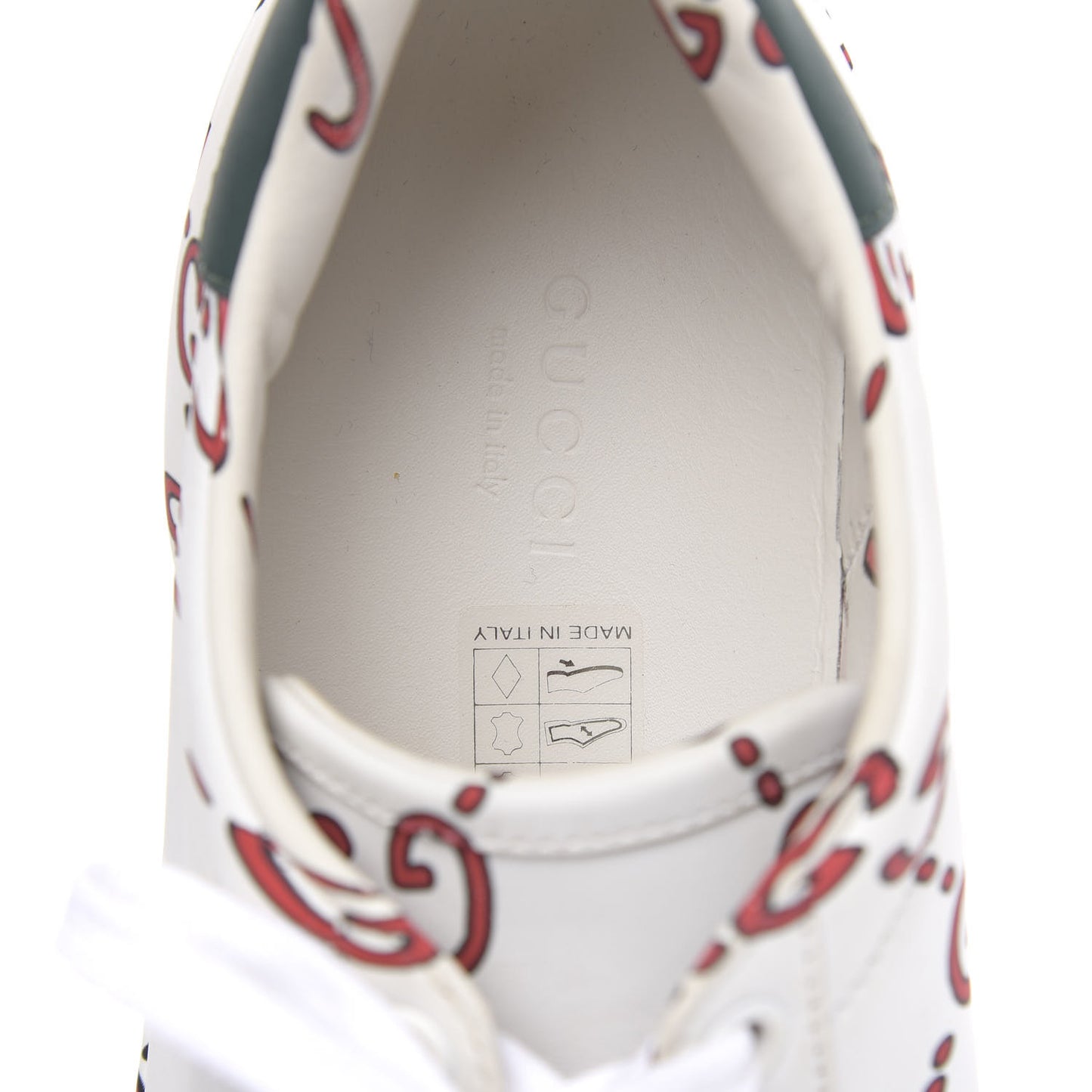 Calfskin GucciGhost Print Womens Ace Sneakers 39 White Hibiscus Red