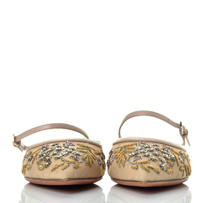 Christian Dior Fabric Embroidered Flower Dioreve Slingback Pumps 38 Gold 2 of 7
