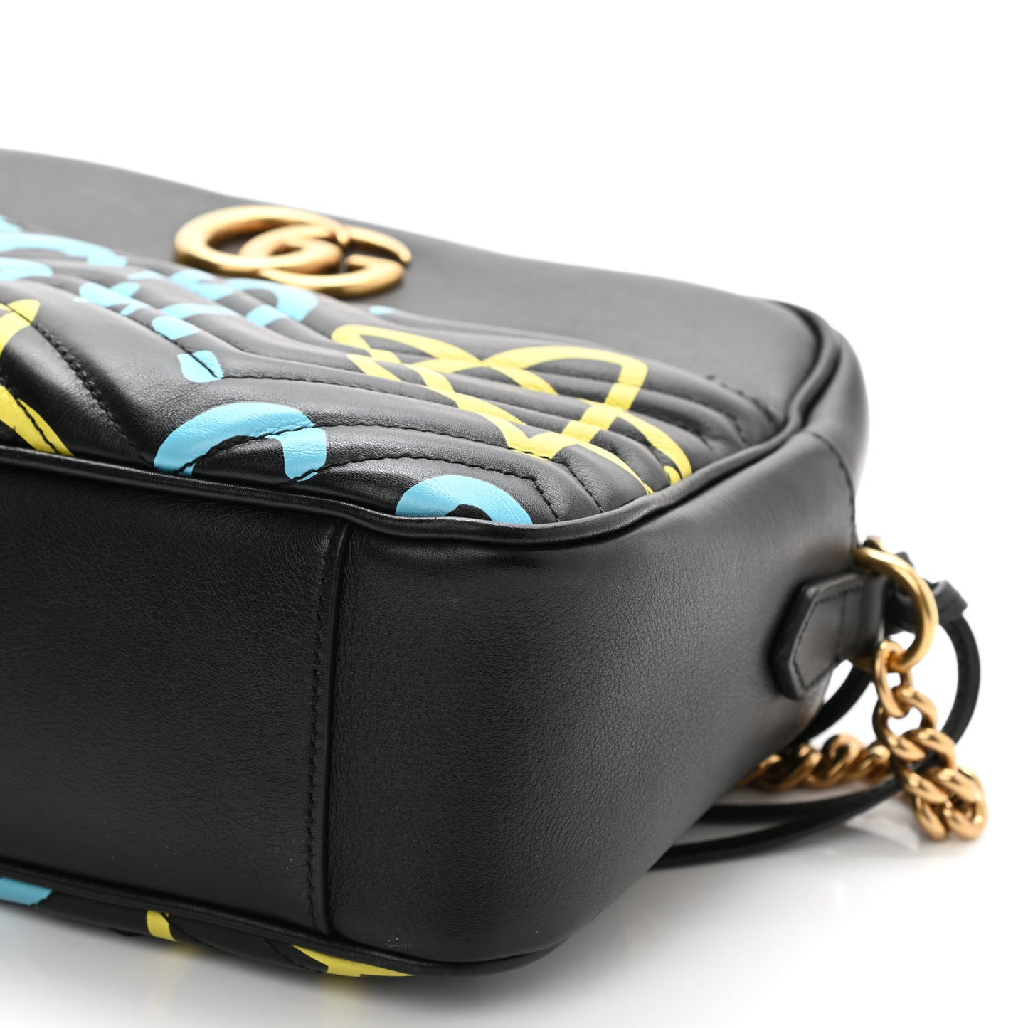 Calfskin Matelasse GucciGhost Medium GG Marmont Chain Shoulder Bag Black New Acquamarine