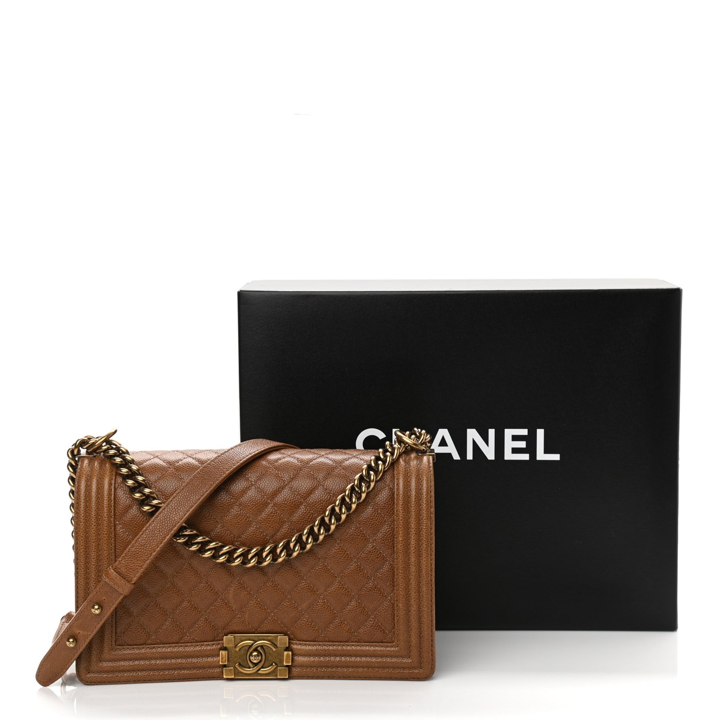Caviar Quilted New Medium Boy Flap Light Brown