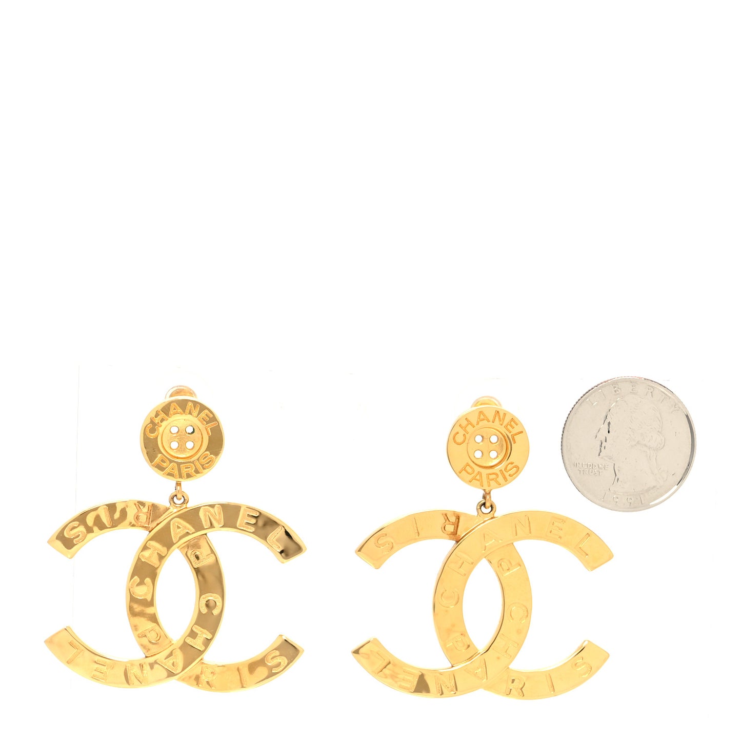 Metal Large Paris Button Earrings Gold