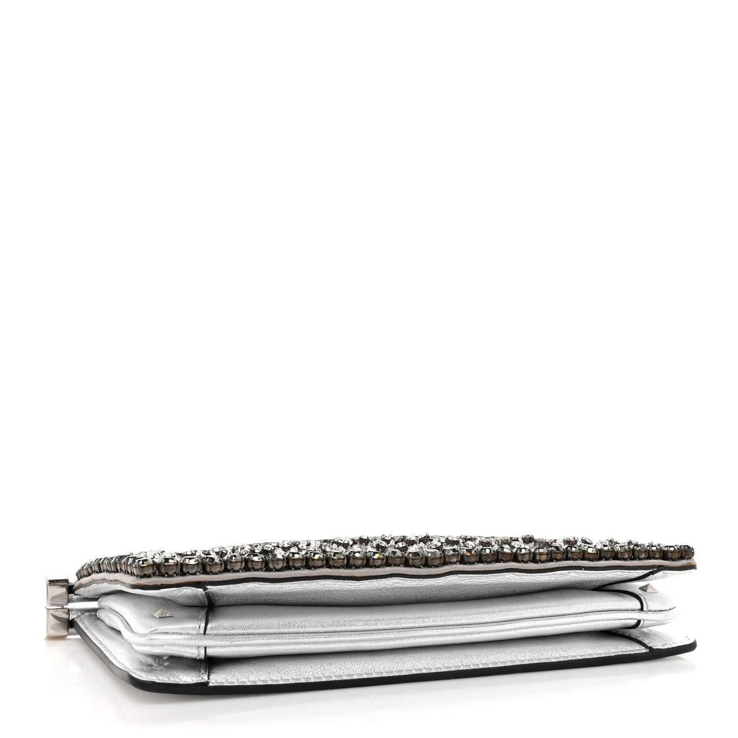 Valentino Garavani Nappa Beaded Embellished Carry Secrets Clutch Silver 4 of 11