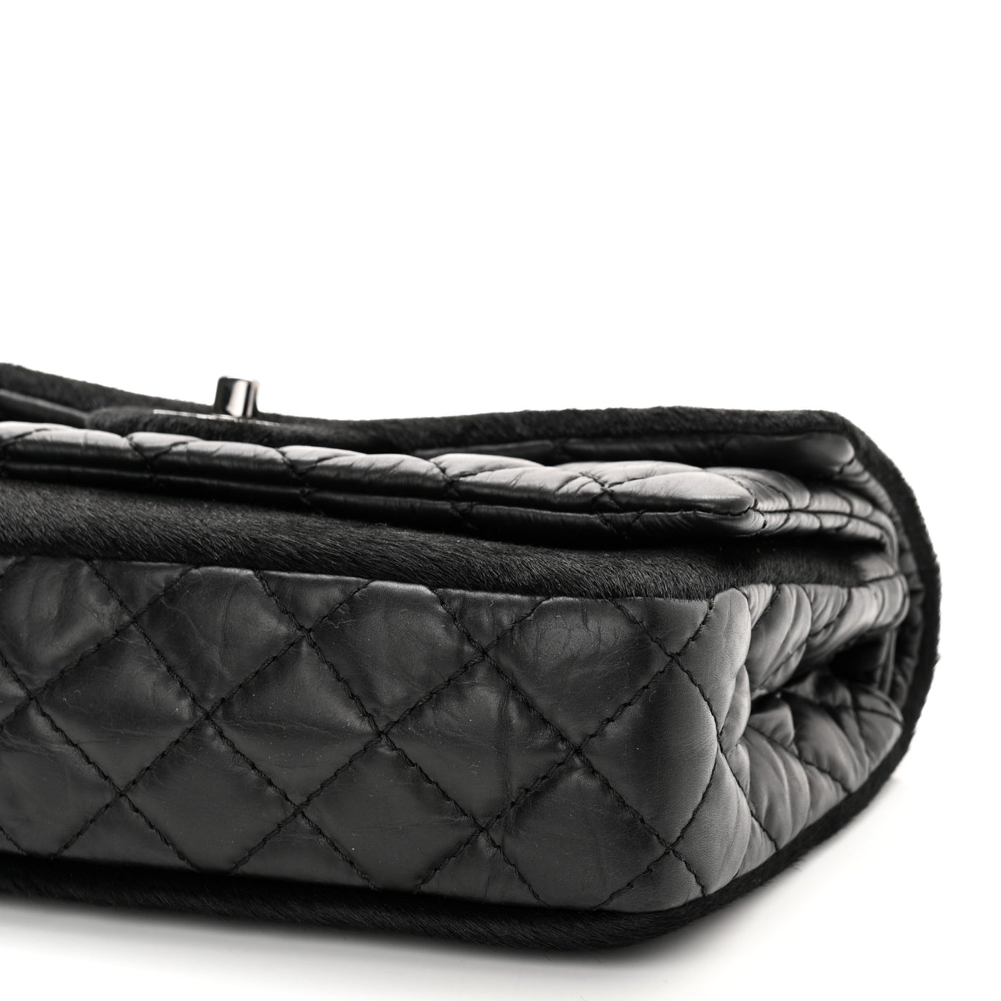 Aged Calfskin Miss Pony Fur Medium Flap Black