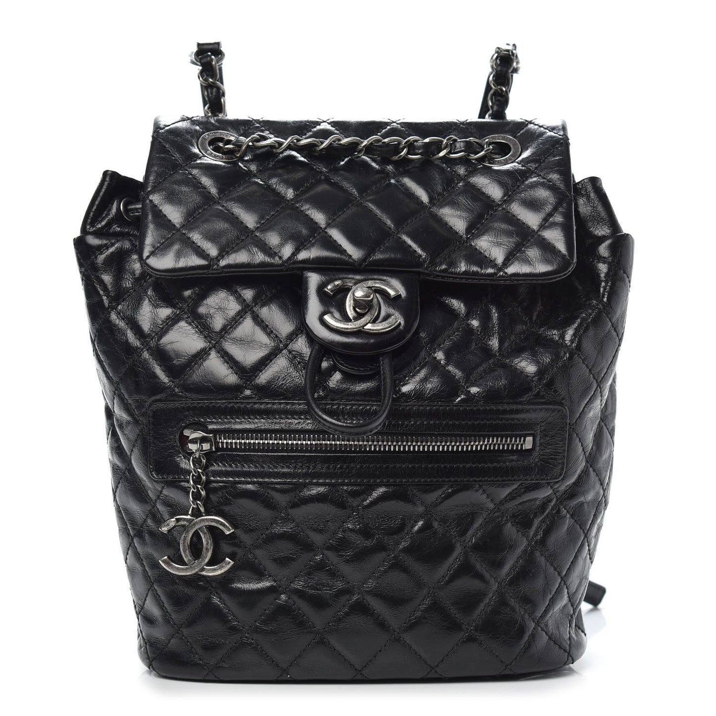 Glazed Calfskin Quilted Small Salzburg Mountain Backpack Black