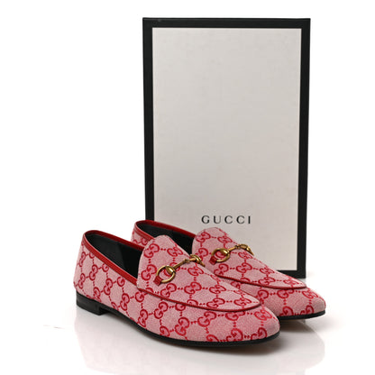 Gucci Canvas GG Monogram Horsebit Womens Jordaan Loafers 40.5 Gardenia Hibiscus Red 9 of 9
