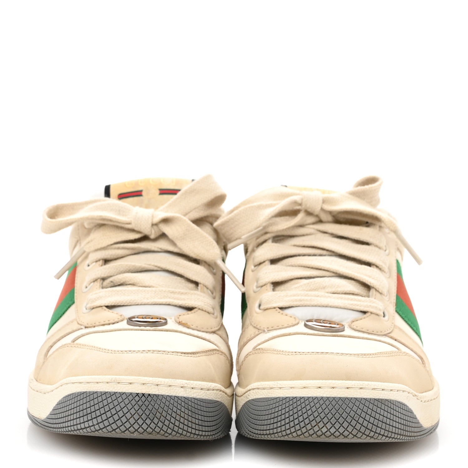 Gucci Nylon Nubuck Web Womens Screener Sneakers 38 Mystic White Dusty Milk 3 of 12