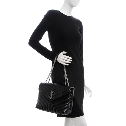Saint Laurent Calfskin Y Quilted Monogram Medium Loulou Chain Satchel Black 2 of 11