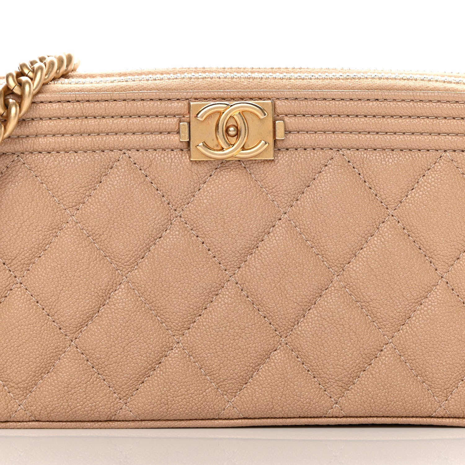 Chanel Caviar Quilted Small Boy Clutch With Chain Beige 11 of 18