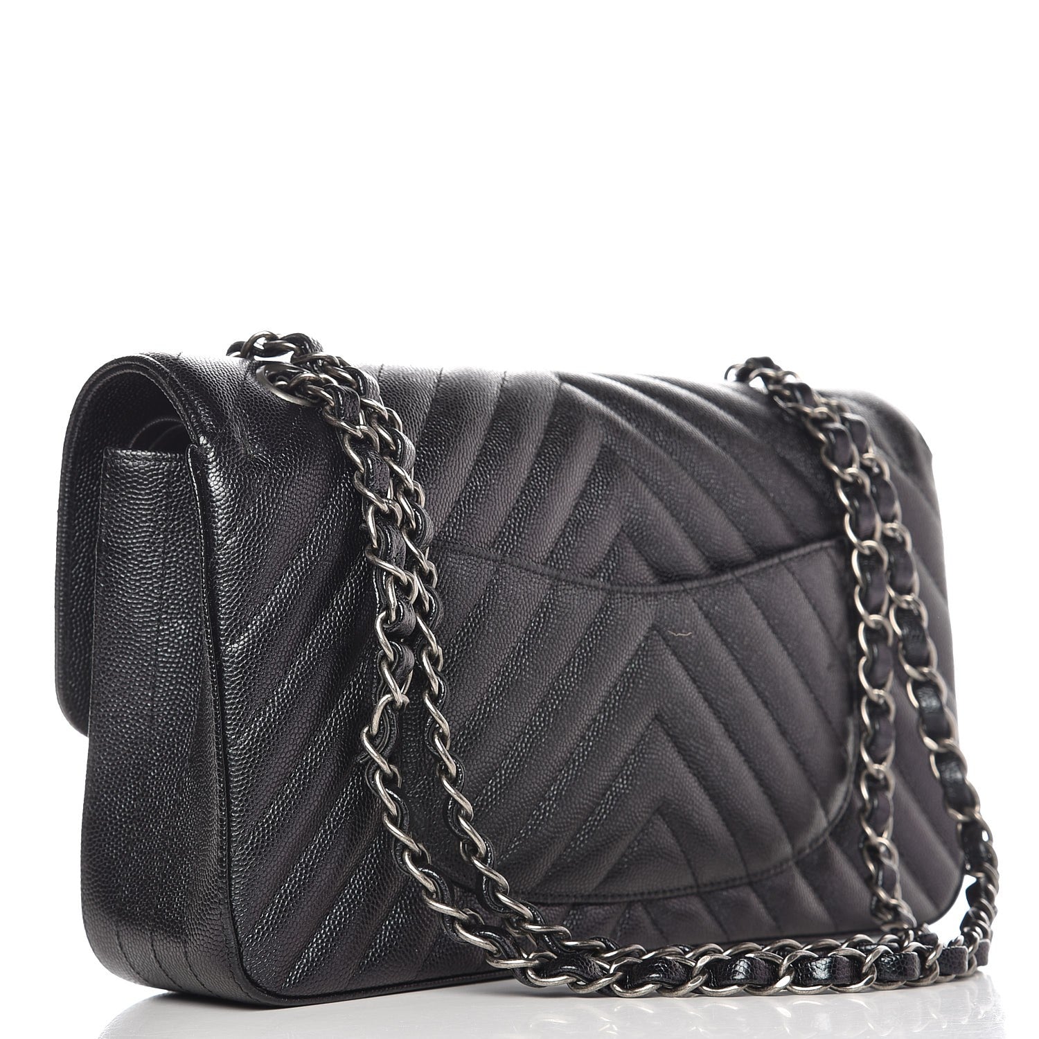 Chanel Iridescent Caviar Chevron Quilted Medium Double Flap Black 2 of 7