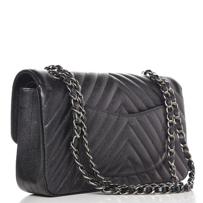 Chanel Iridescent Caviar Chevron Quilted Medium Double Flap Black 2 of 7