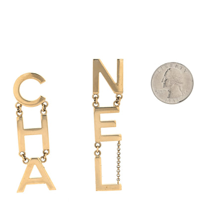 Chanel Metal Cha-Nel Logo Drop Earrings Gold 2 of 4