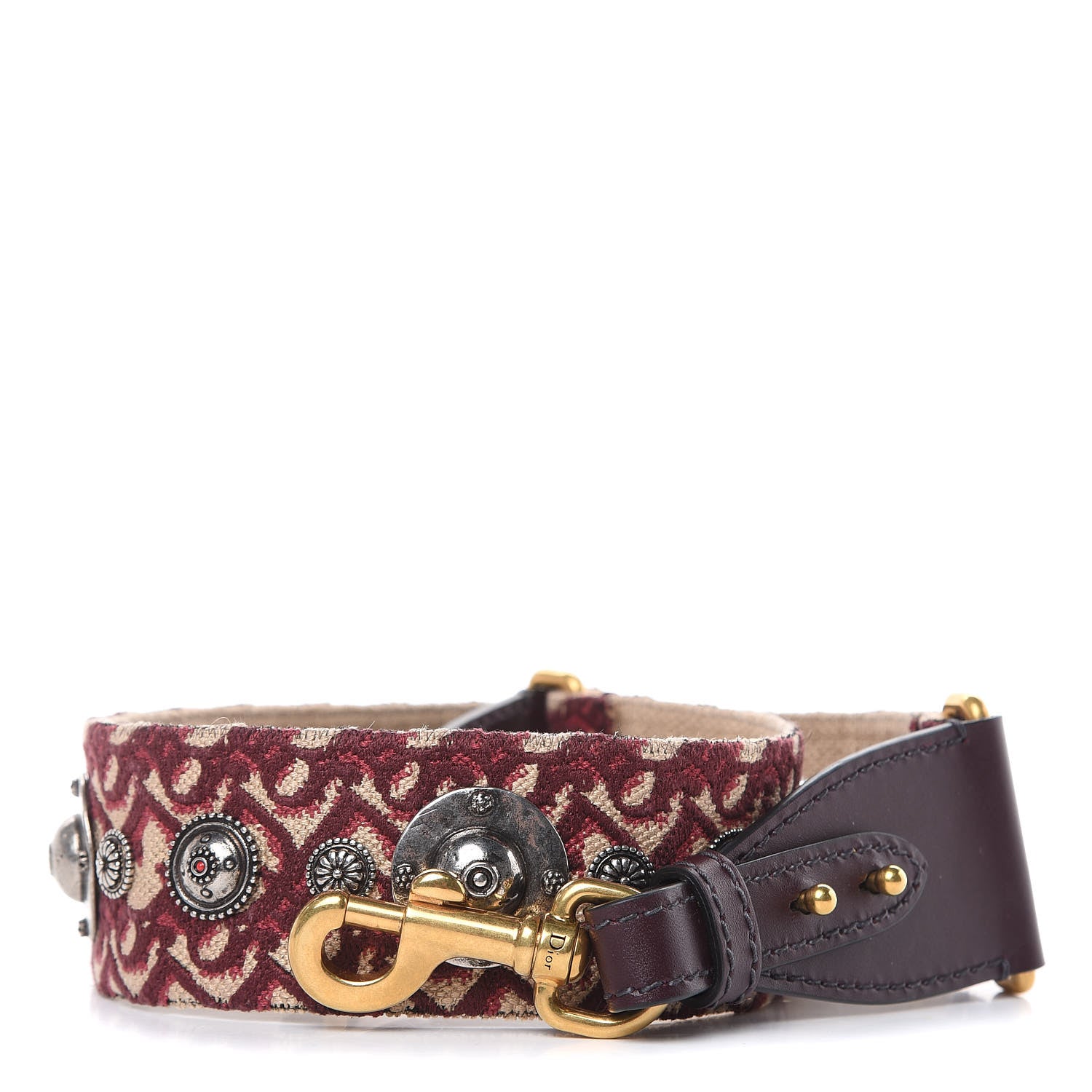 Christian Dior Oblique Studded Shoulder Strap Burgundy 1 of 5