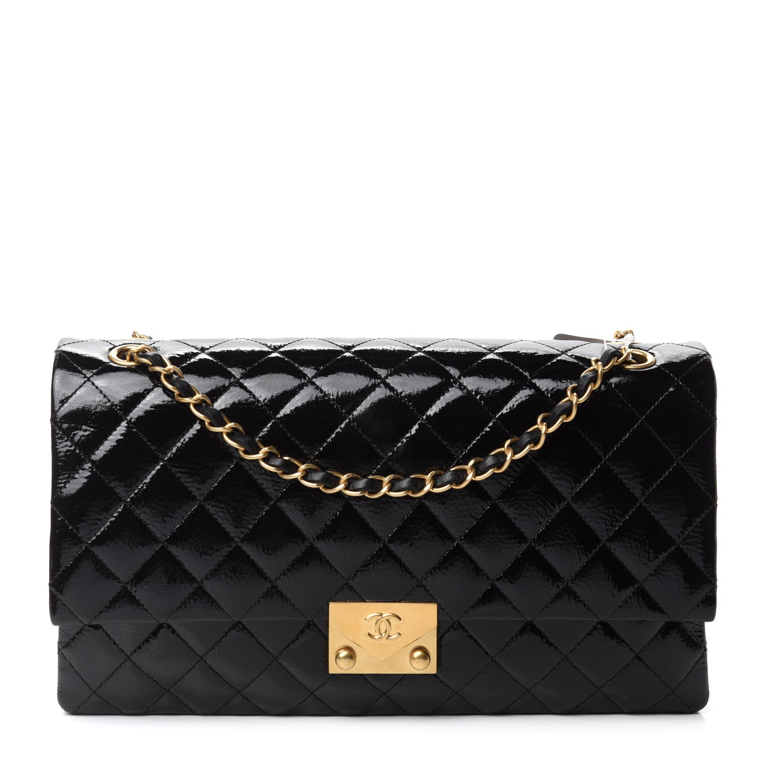 Chanel Patent Goatskin Quilted 3 Pocket Accordion Flap Black 1 of 11
