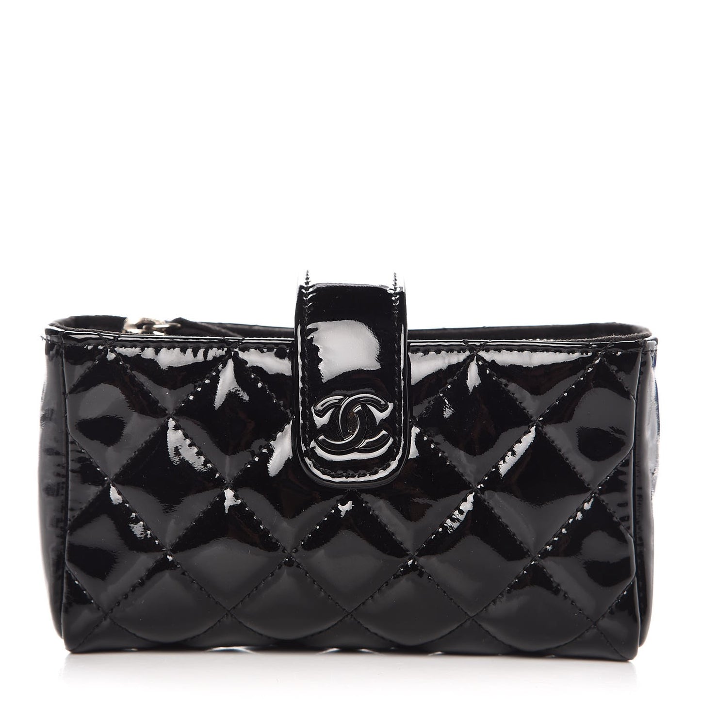 Patent Quilted Mini Phone Holder Clutch Black