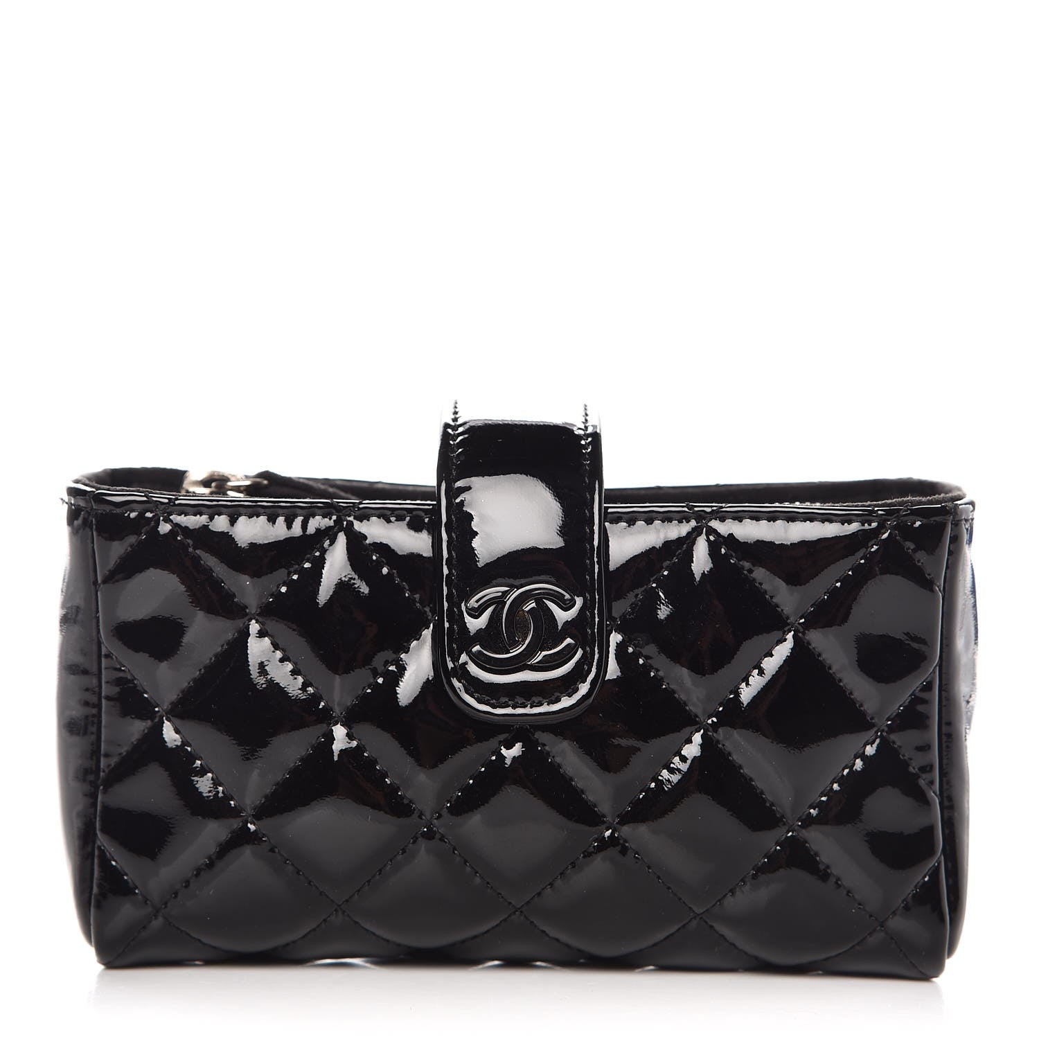 Chanel Patent Quilted Mini Phone Holder Clutch Black 1 of 7