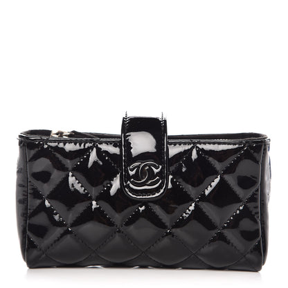 Chanel Patent Quilted Mini Phone Holder Clutch Black 1 of 7