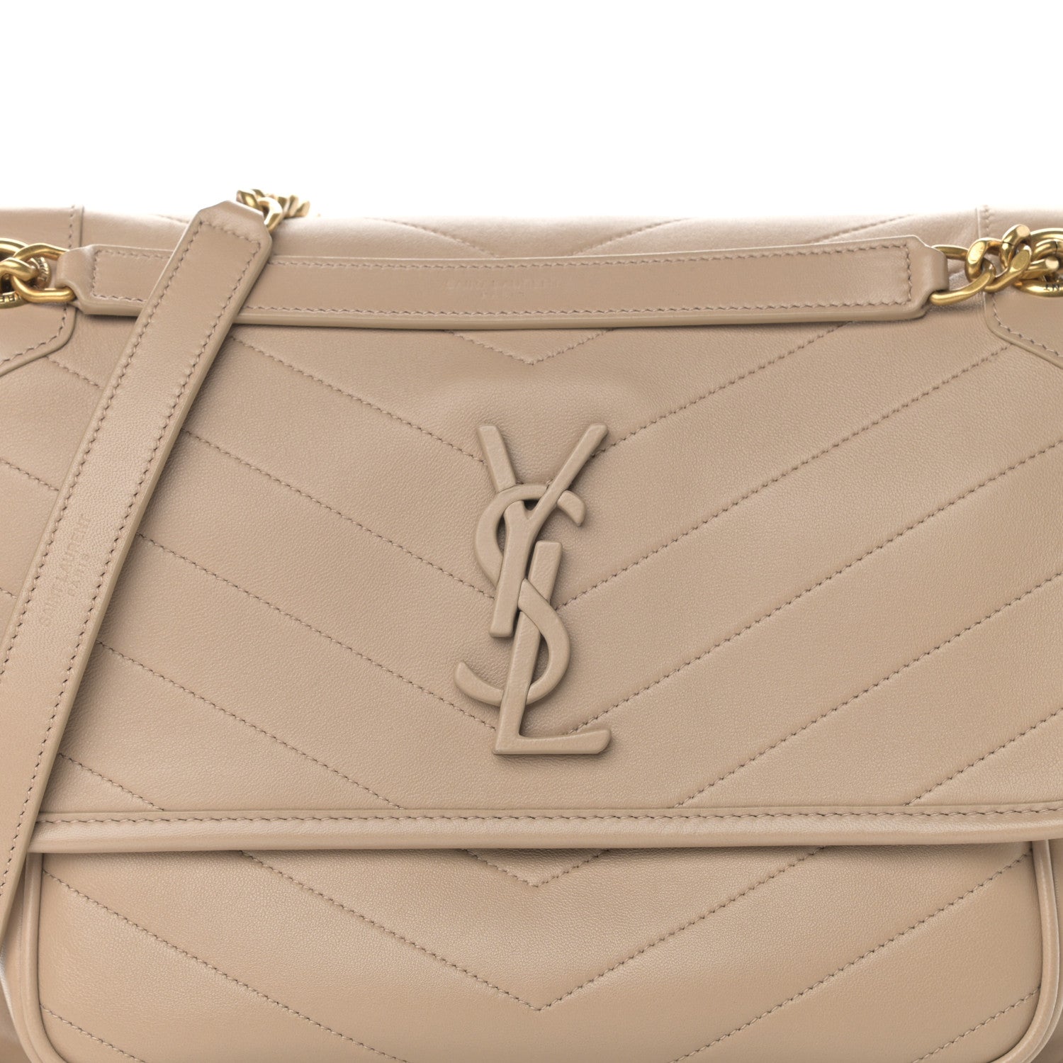 Saint Laurent Lambskin Matelasse Monogram Medium Niki Chain Satchel Dark Beige 8 of 12