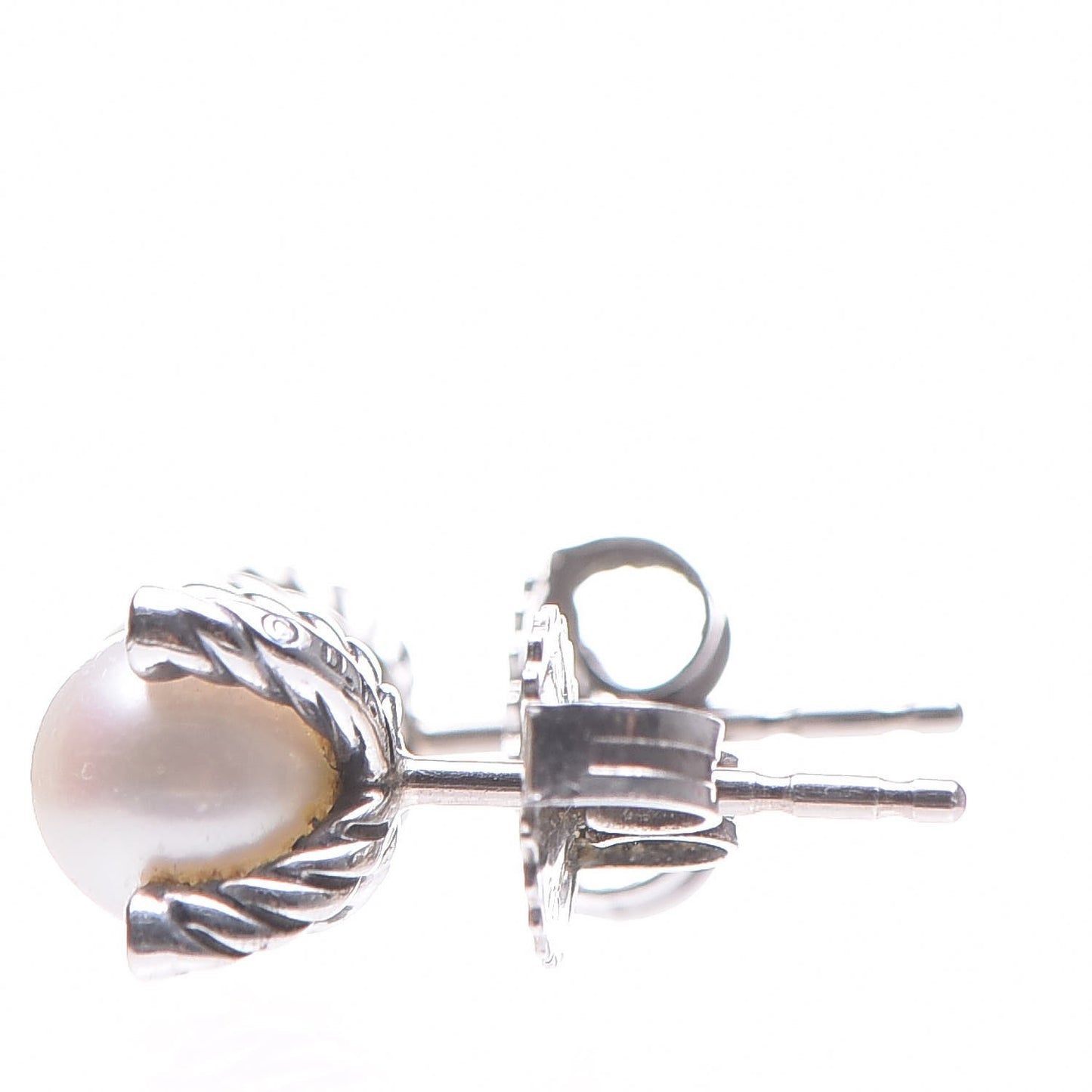 Sterling Silver Diamond Pearl 7mm Earrings