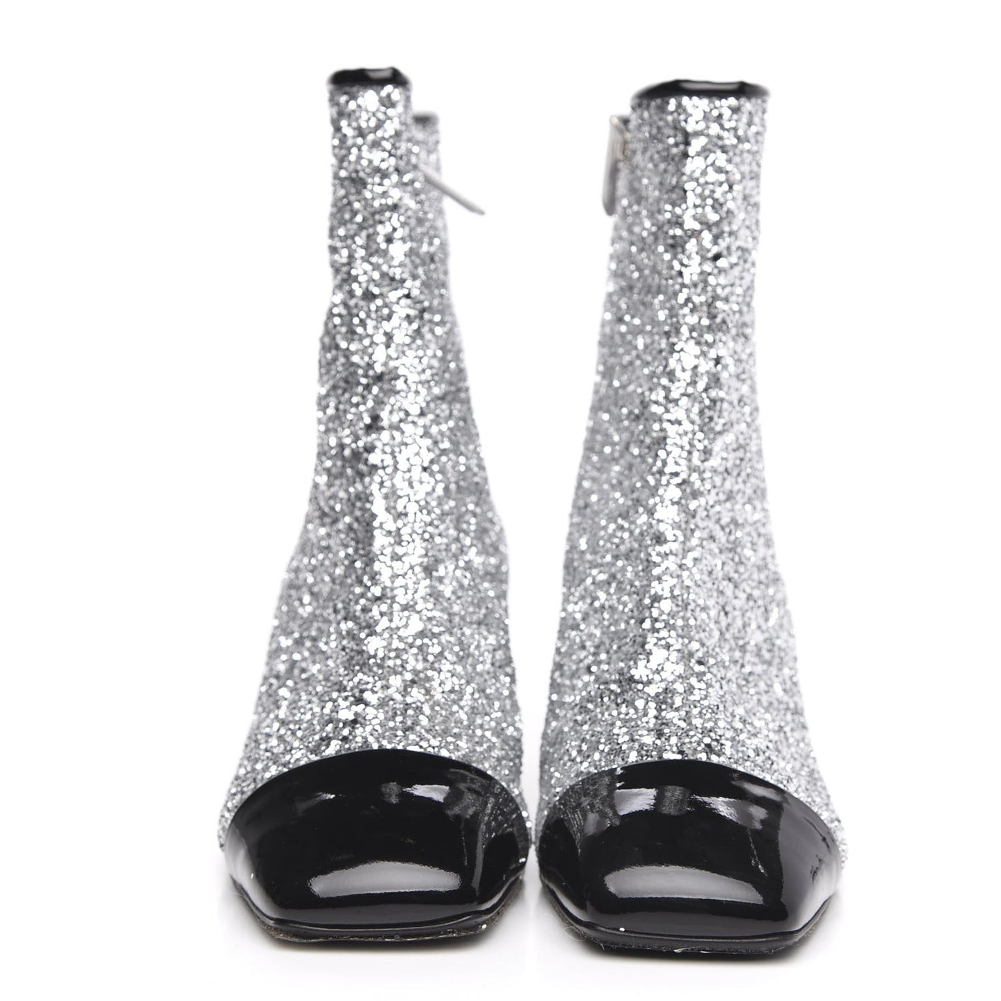 Glitter Patent Cap Toe Short Boots 38 Silver