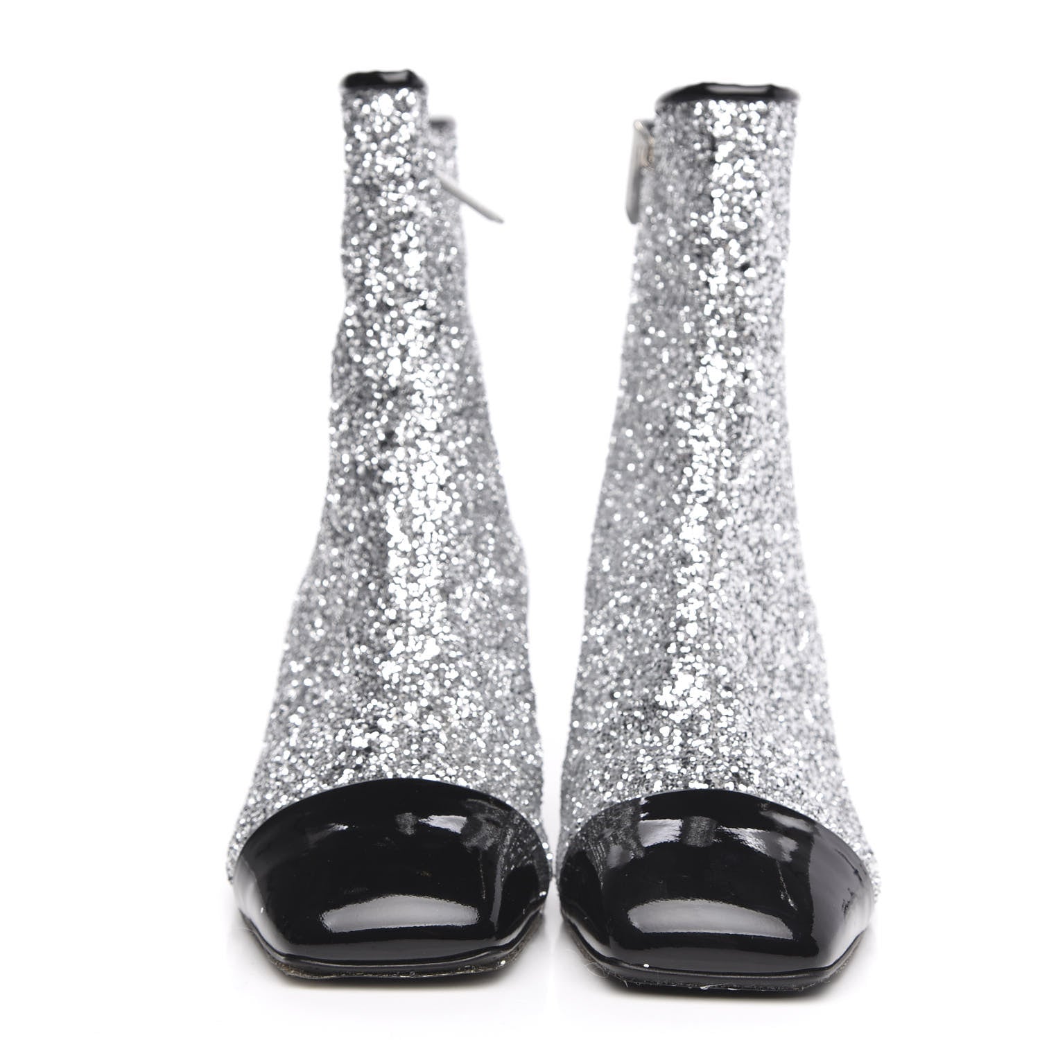 Chanel Glitter Patent Cap Toe Short Boots 38 Silver 2 of 9