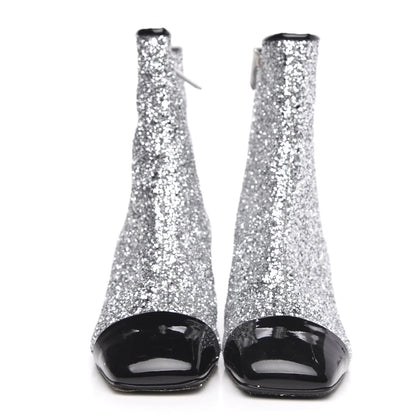 Chanel Glitter Patent Cap Toe Short Boots 38 Silver 2 of 9