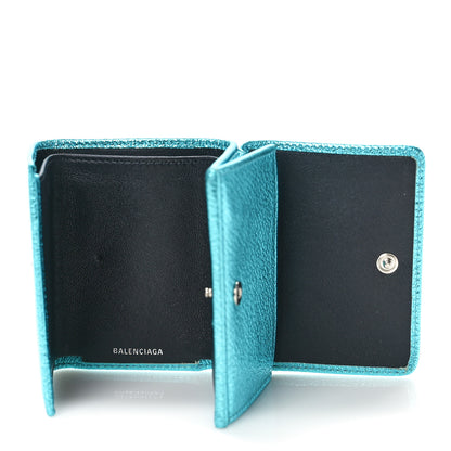 Balenciaga Metallic Goatskin Logo Mini Everyday Wallet Turquoise Black 5 of 9
