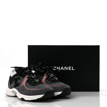 Chanel Nylon Calfskin Suede Womens CC Sneakers 39 Grey Pink 6 of 6