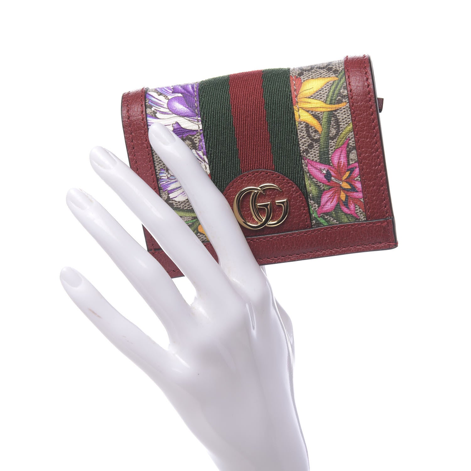 Gucci GG Supreme Monogram Flora Web Ophidia Card Case Red 2 of 7